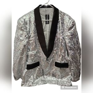 NWT Coofandy Silver Sequin Jacket Size XL